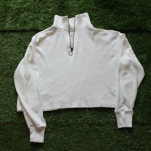 Hollister Boyfriend Tee White, XS, 1/4 Zip, Cropped Pull Over Shirt